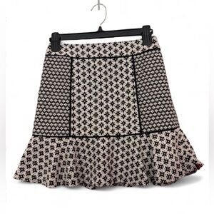 LOFT Black and Cream Patterned Mini Skirt